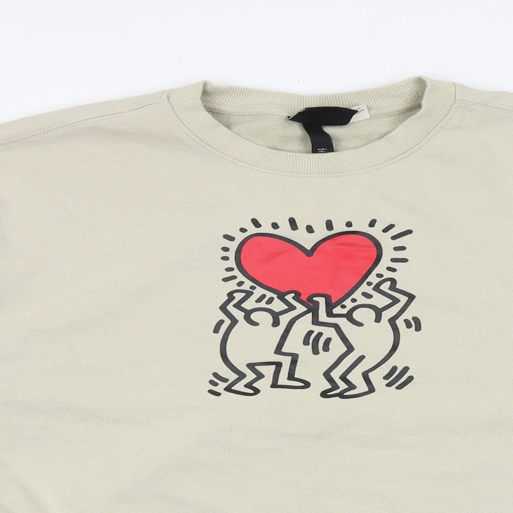 H&M Womens Beige Cotton Pullover Sweatshirt Size L Pullover - Keith Haring