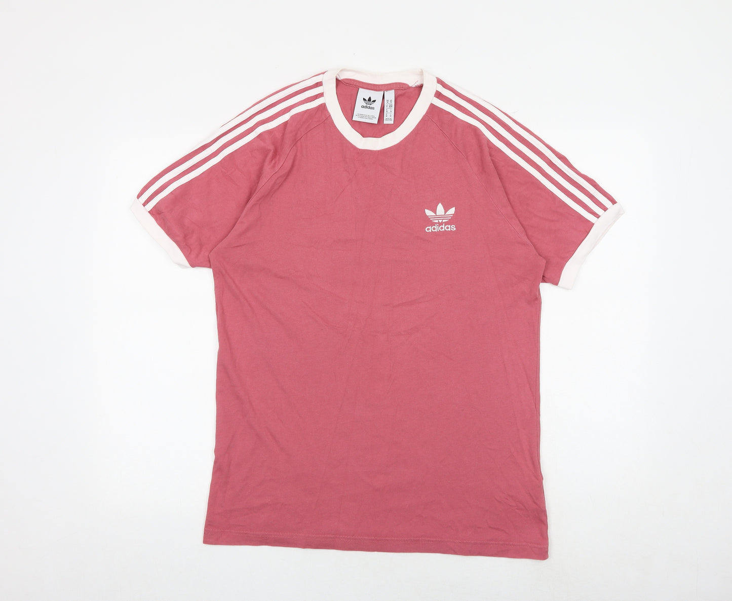 adidas Womens Pink Striped 100% Cotton Basic T-Shirt Size M Round Neck
