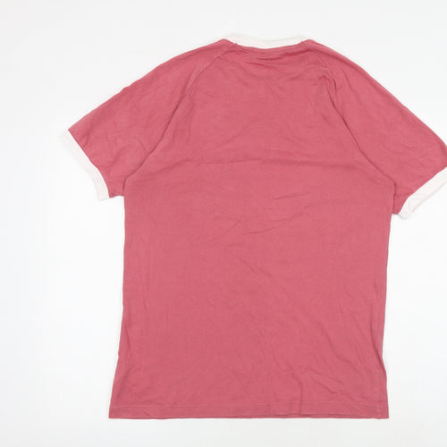 adidas Womens Pink Striped 100% Cotton Basic T-Shirt Size M Round Neck