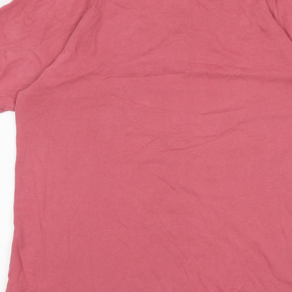adidas Womens Pink Striped 100% Cotton Basic T-Shirt Size M Round Neck