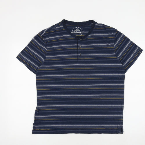 NEXT Mens Blue Striped Cotton T-Shirt Size L Round Neck