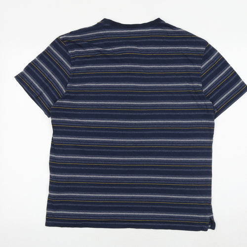NEXT Mens Blue Striped Cotton T-Shirt Size L Round Neck