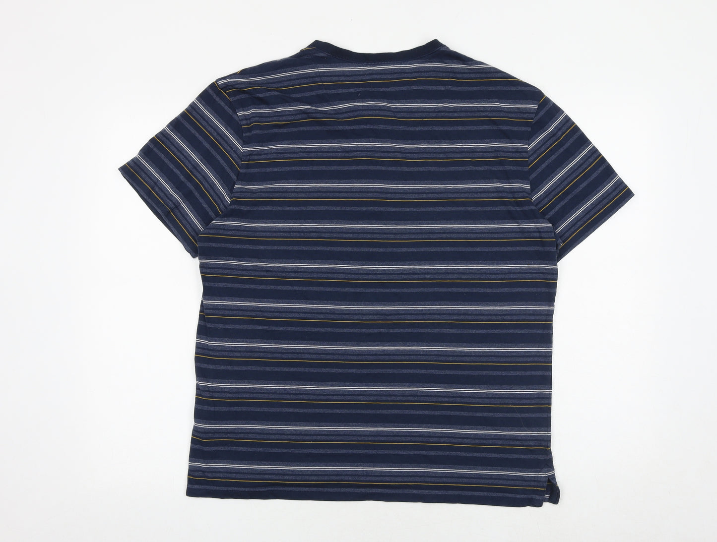 NEXT Mens Blue Striped Cotton T-Shirt Size L Round Neck