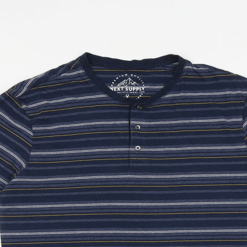 NEXT Mens Blue Striped Cotton T-Shirt Size L Round Neck