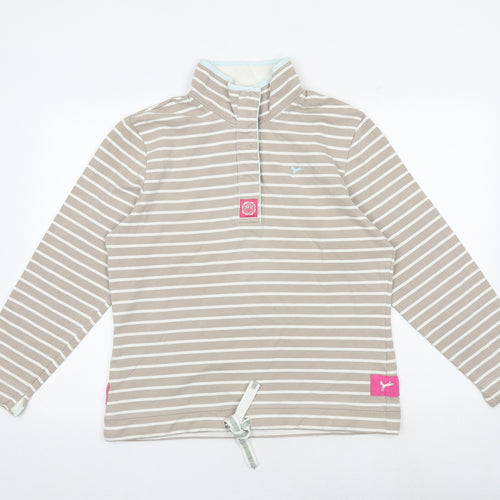 Joules Womens Brown Striped 100% Cotton Pullover Sweatshirt Size 16 Button