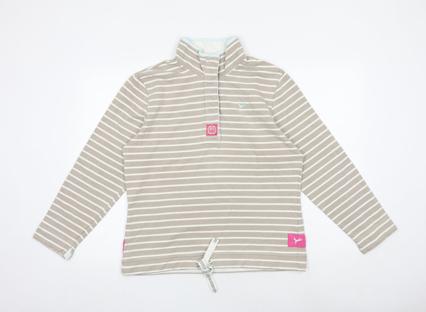 Joules Womens Brown Striped 100% Cotton Pullover Sweatshirt Size 16 Button