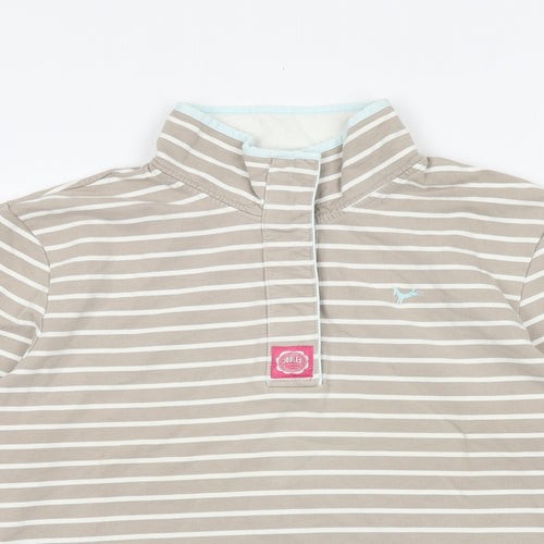 Joules Womens Brown Striped 100% Cotton Pullover Sweatshirt Size 16 Button