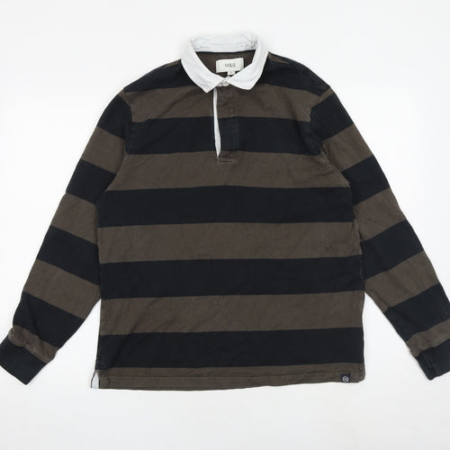 Marks and Spencer Mens Multicoloured Striped Cotton Polo Size M Collared
