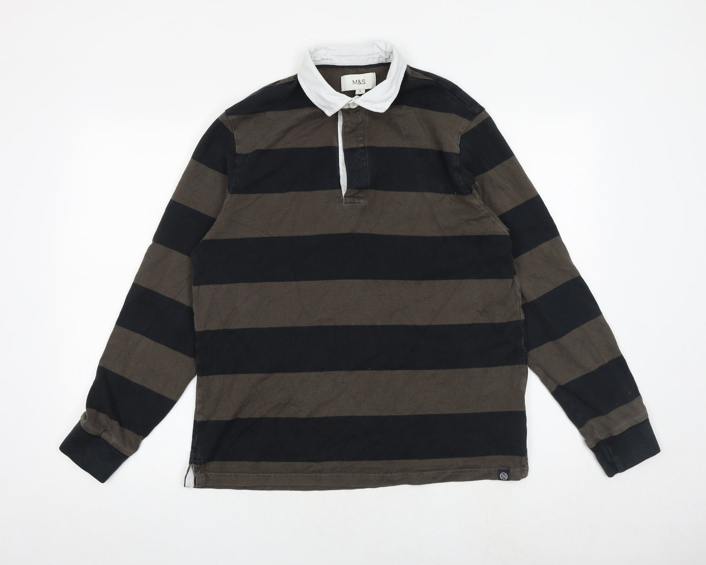 Marks and Spencer Mens Multicoloured Striped Cotton Polo Size M Collared