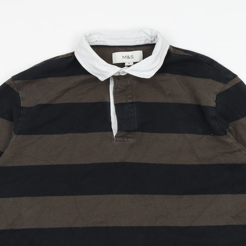 Marks and Spencer Mens Multicoloured Striped Cotton Polo Size M Collared