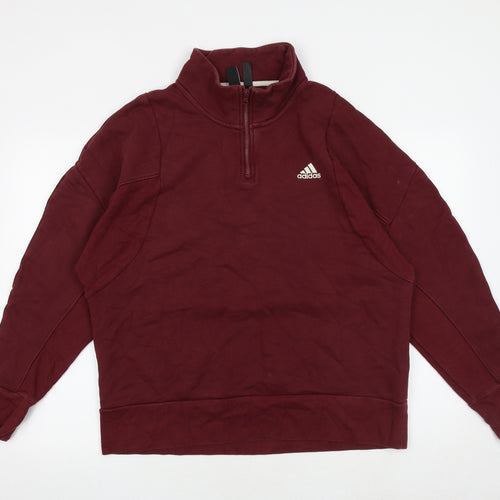 adidas Mens Red Cotton Henley Sweatshirt Size L