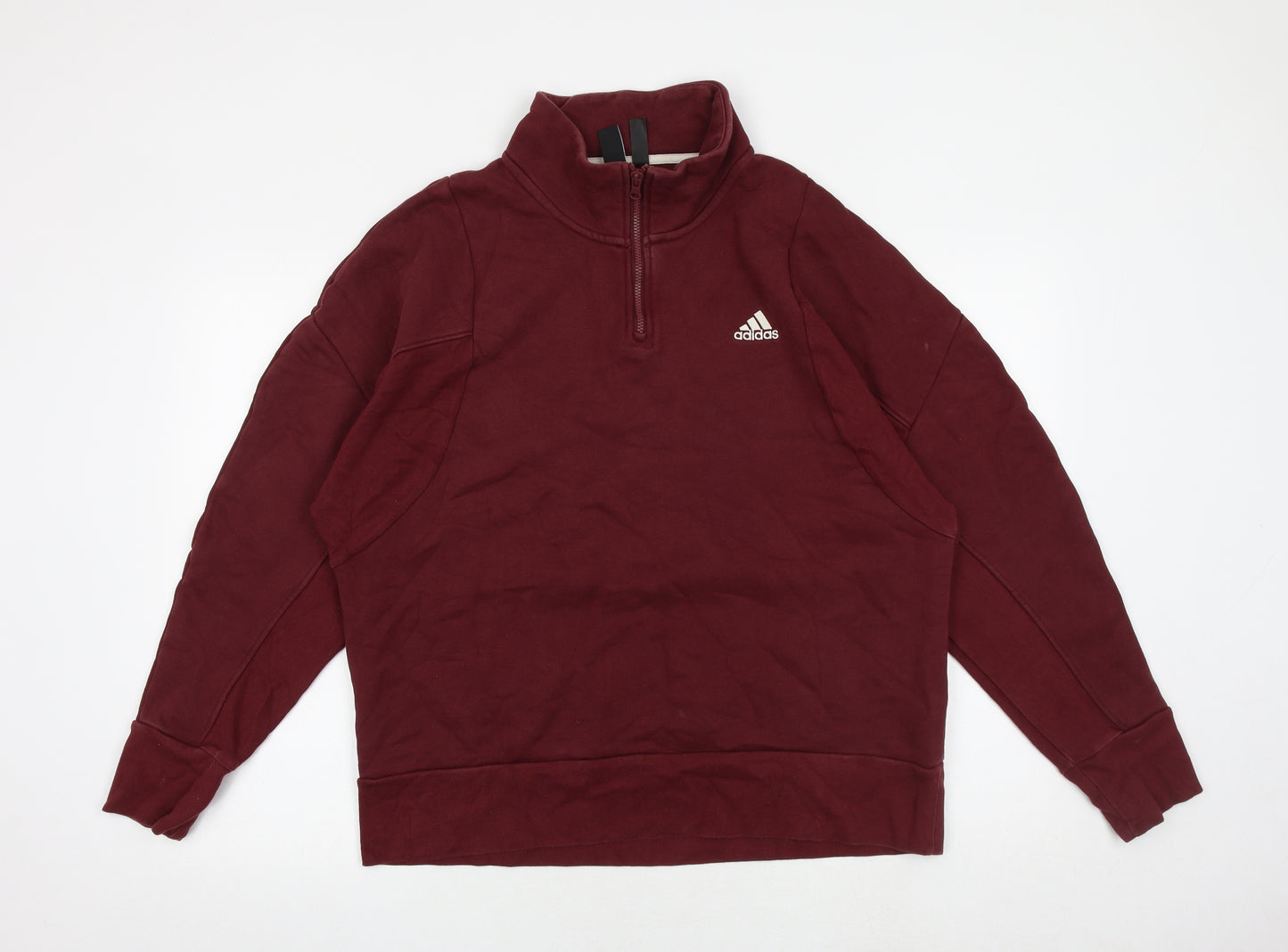 adidas Mens Red Cotton Henley Sweatshirt Size L