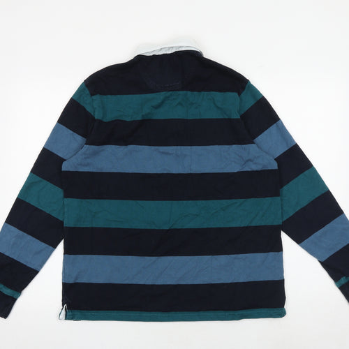 Marks and Spencer Mens Multicoloured Striped 100% Cotton Polo Size L Collared Button