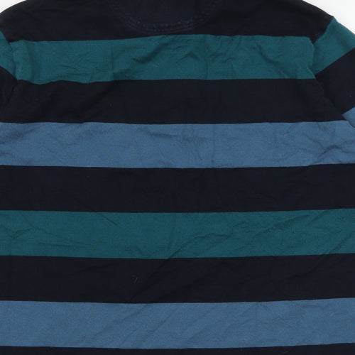 Marks and Spencer Mens Multicoloured Striped 100% Cotton Polo Size L Collared Button