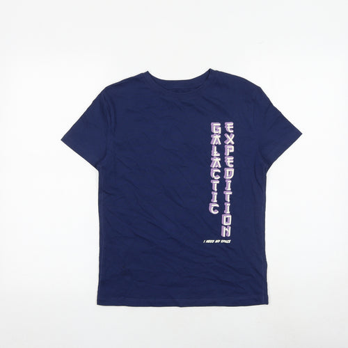 Marks and Spencer Boys Blue Cotton Basic T-Shirt Size 11-12 Years Crew Neck Pullover