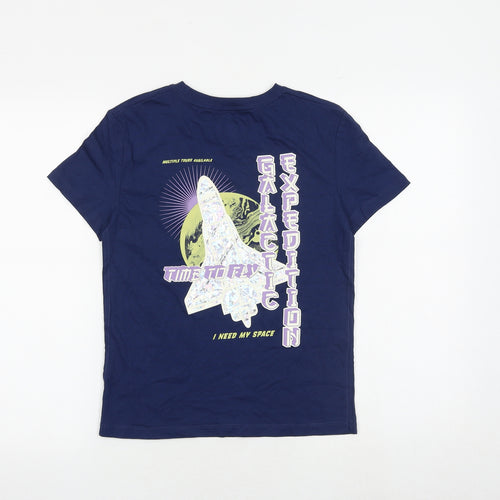 Marks and Spencer Boys Blue Cotton Basic T-Shirt Size 11-12 Years Crew Neck Pullover