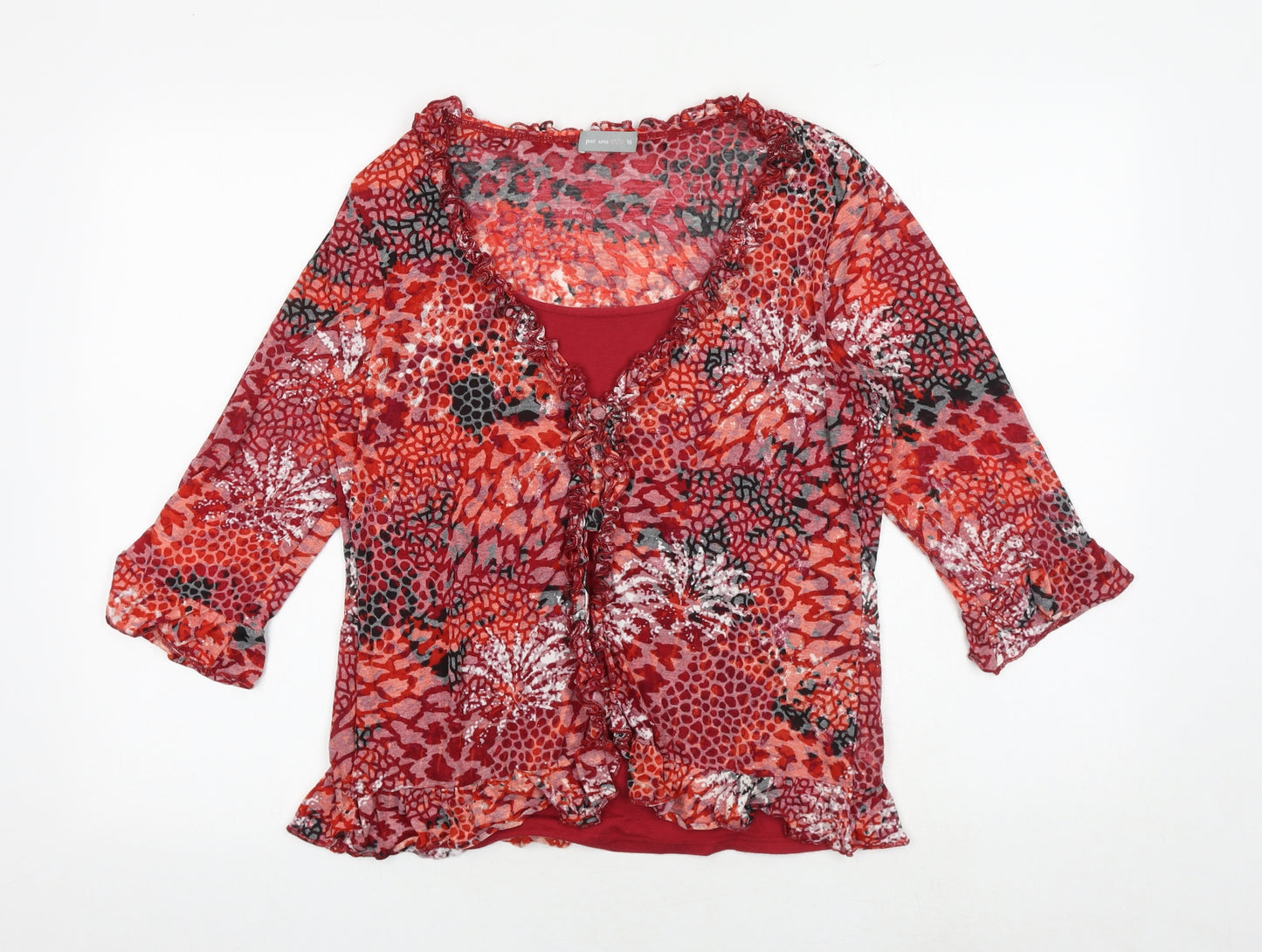 Per Una Womens Multicoloured Geometric Polyester Basic Blouse Size 16 Round Neck