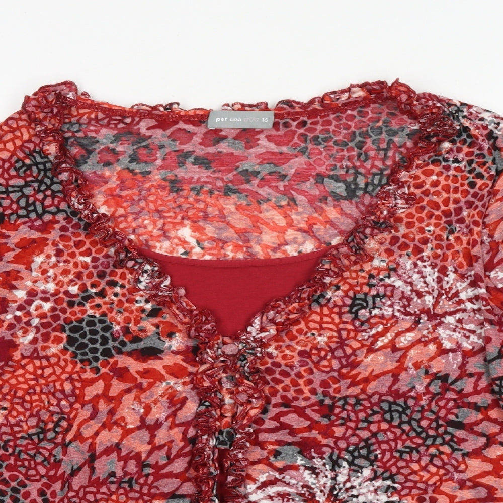 Per Una Womens Multicoloured Geometric Polyester Basic Blouse Size 16 Round Neck