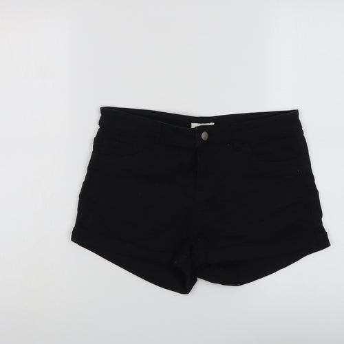 H&M Womens Black Cotton Hot Pants Shorts Size 10 L3 in Regular Button