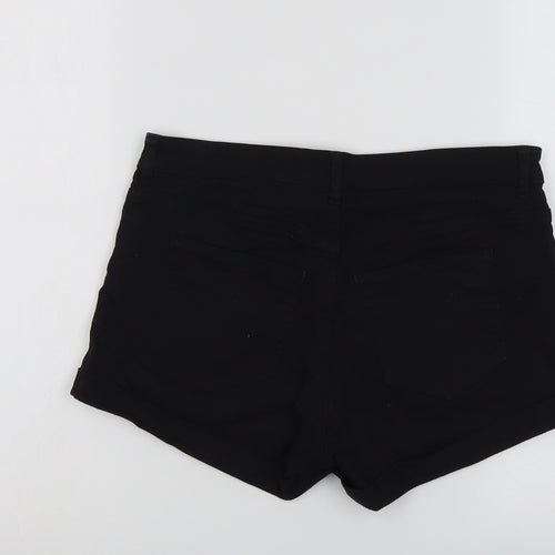 H&M Womens Black Cotton Hot Pants Shorts Size 10 L3 in Regular Button