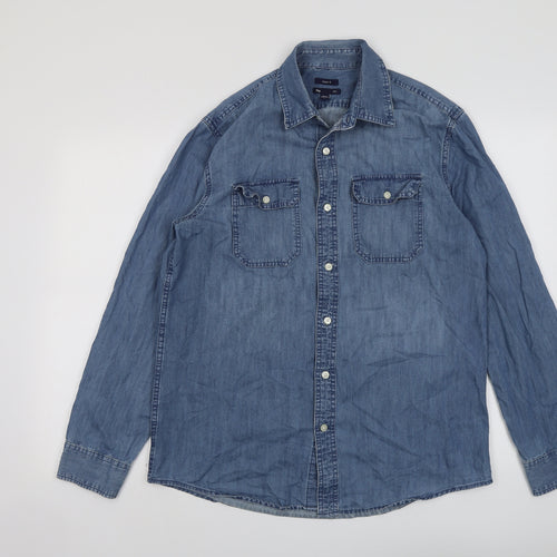 Gap Mens Blue Cotton Button-Up Size M Collared Button