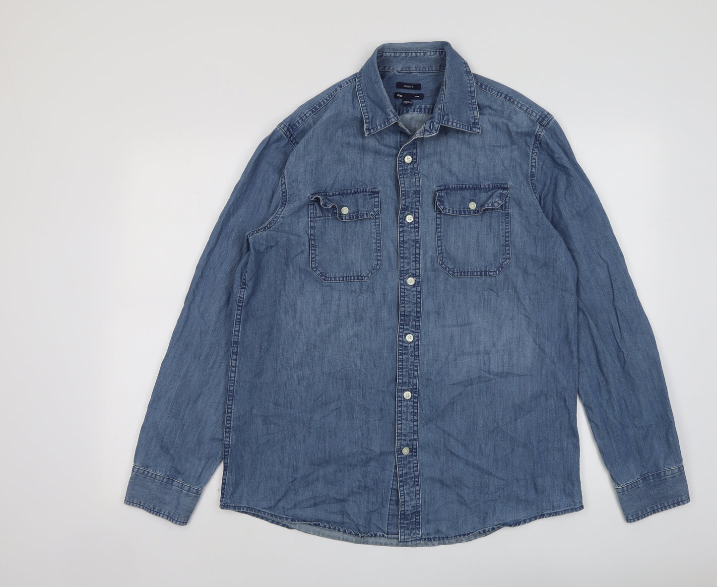 Gap Mens Blue Cotton Button-Up Size M Collared Button