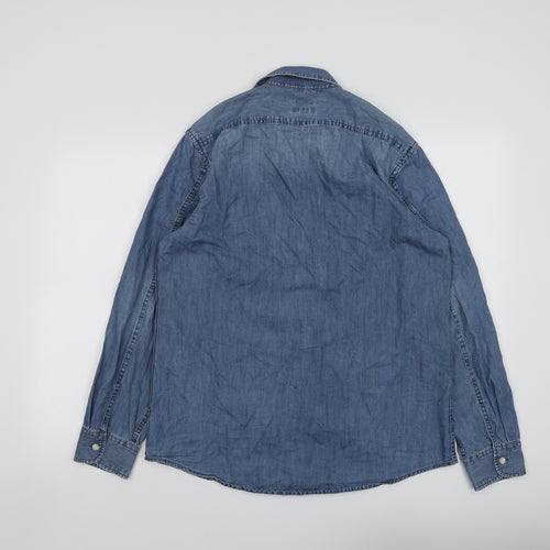 Gap Mens Blue Cotton Button-Up Size M Collared Button