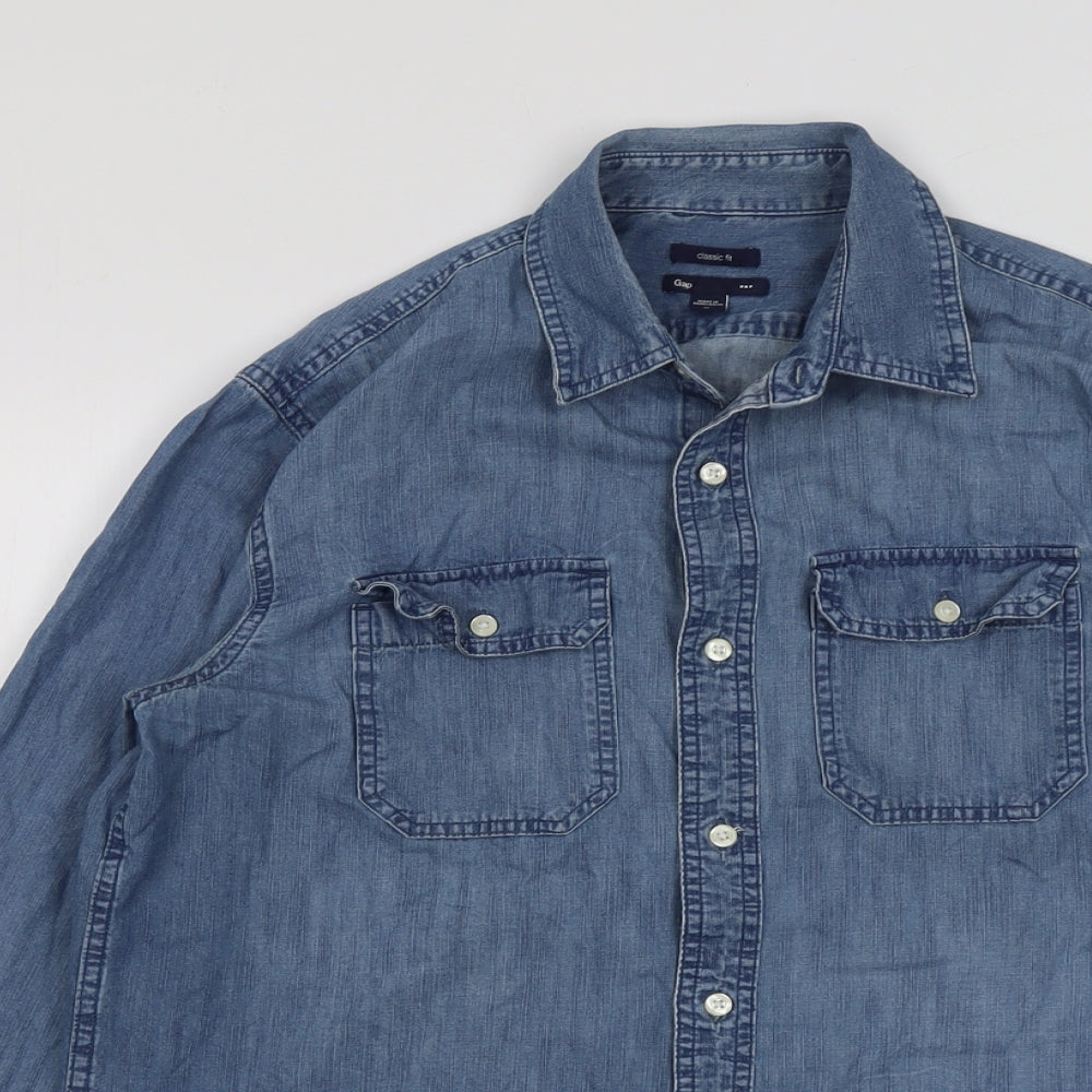 Gap Mens Blue Cotton Button-Up Size M Collared Button
