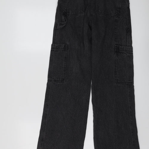H&M Womens Black Cotton Wide-Leg Jeans Size 6 L28 in Regular Button