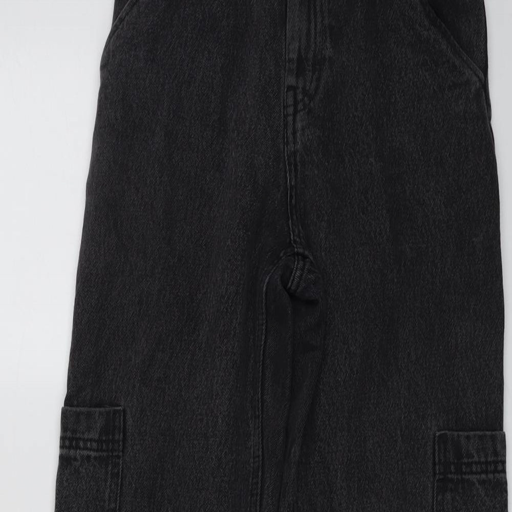H&M Womens Black Cotton Wide-Leg Jeans Size 6 L28 in Regular Button