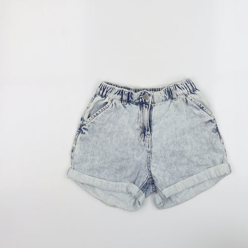NEXT Girls Blue Cotton Mom Shorts Size 10 Years Regular Zip - Acid Wash