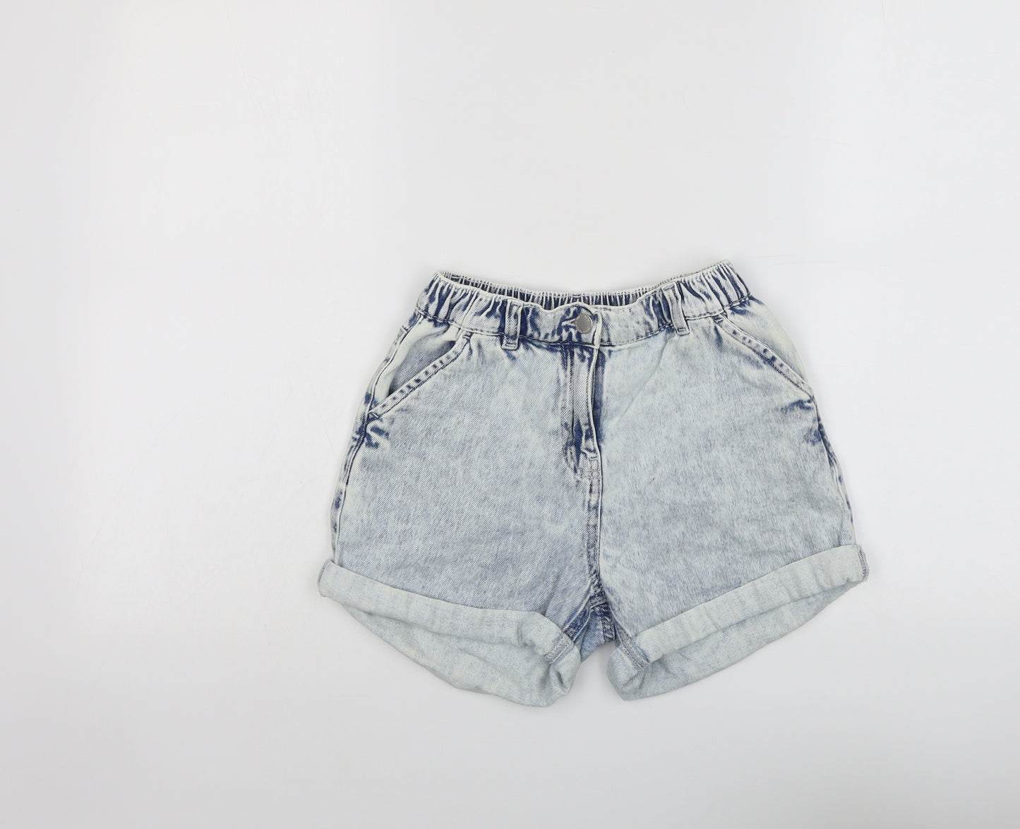 NEXT Girls Blue Cotton Mom Shorts Size 10 Years Regular Zip - Acid Wash