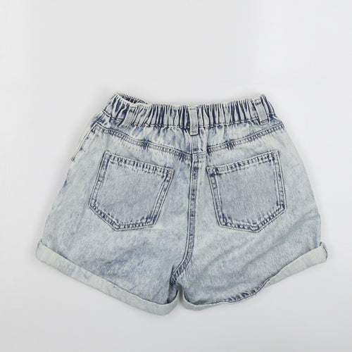NEXT Girls Blue Cotton Mom Shorts Size 10 Years Regular Zip - Acid Wash