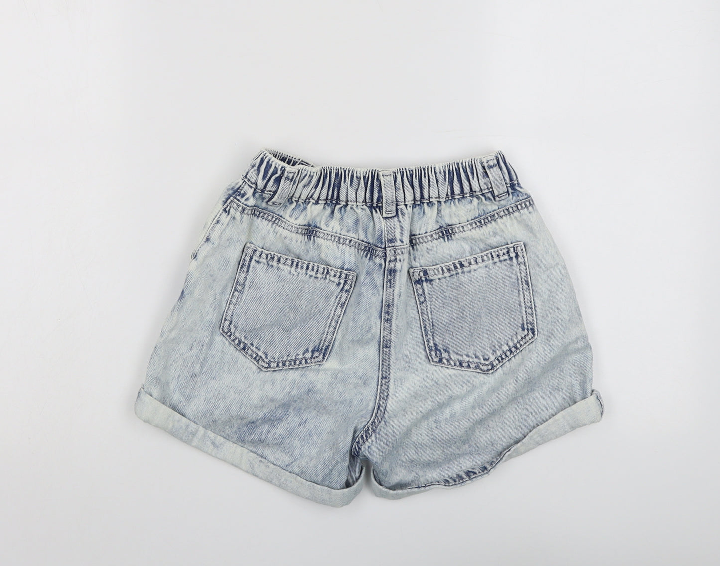 NEXT Girls Blue Cotton Mom Shorts Size 10 Years Regular Zip - Acid Wash