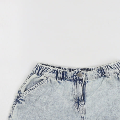 NEXT Girls Blue Cotton Mom Shorts Size 10 Years Regular Zip - Acid Wash