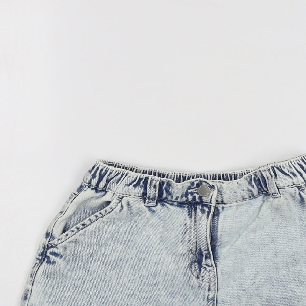NEXT Girls Blue Cotton Mom Shorts Size 10 Years Regular Zip - Acid Wash
