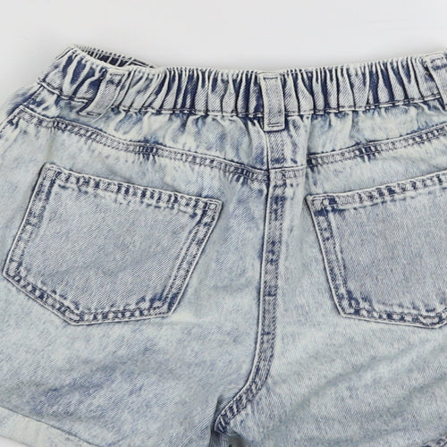 NEXT Girls Blue Cotton Mom Shorts Size 10 Years Regular Zip - Acid Wash