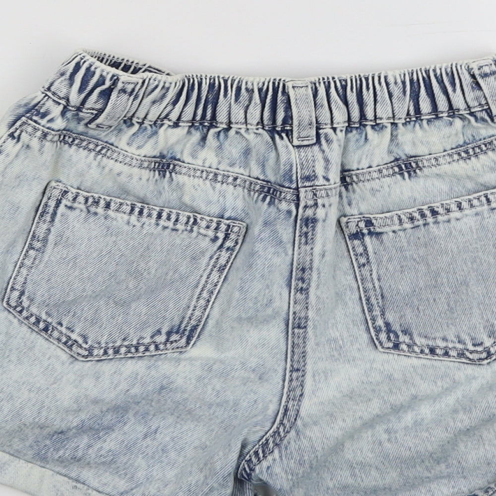 NEXT Girls Blue Cotton Mom Shorts Size 10 Years Regular Zip - Acid Wash