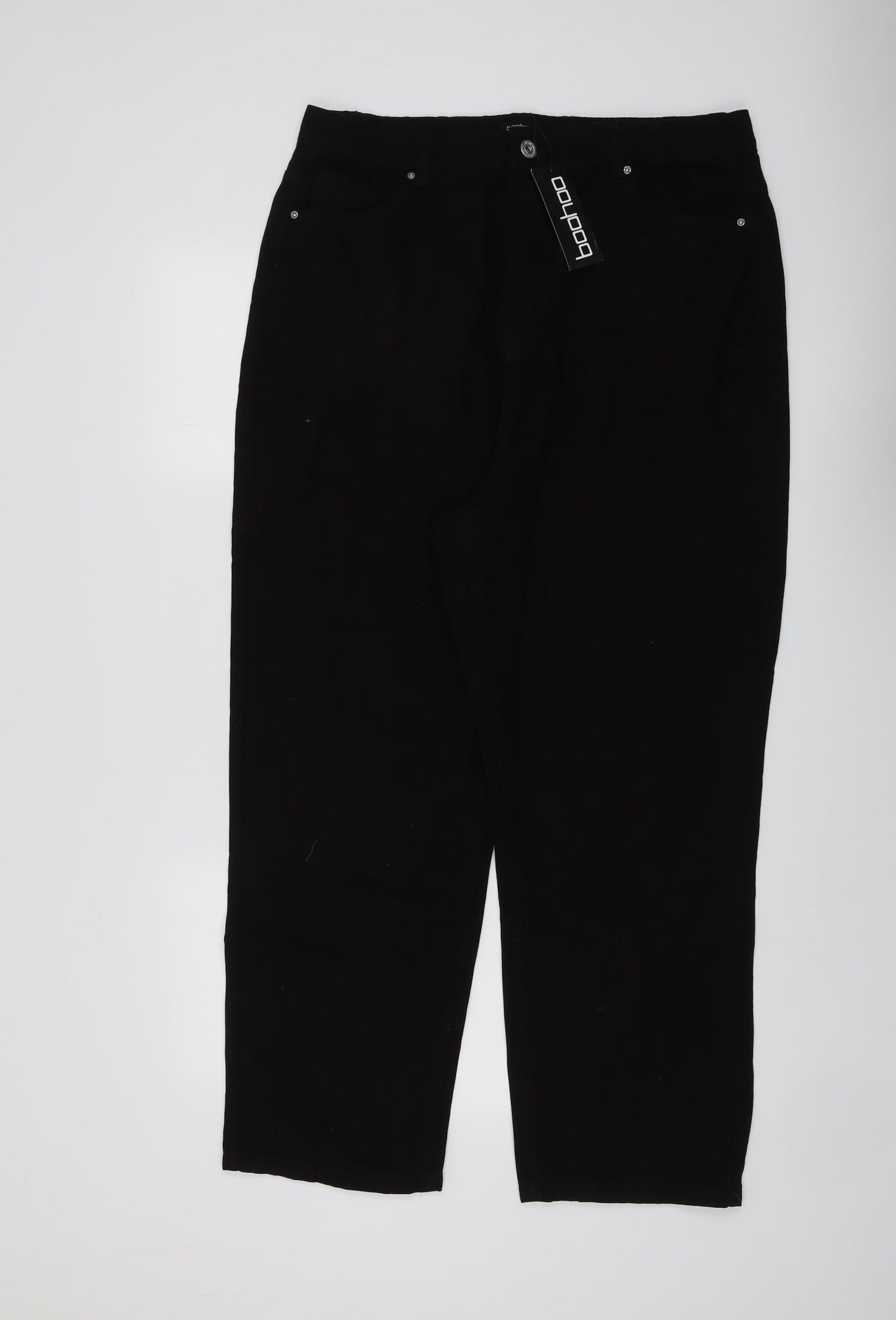 Boohoo Womens Black Cotton Straight Jeans Size 16 L27 in Regular Button