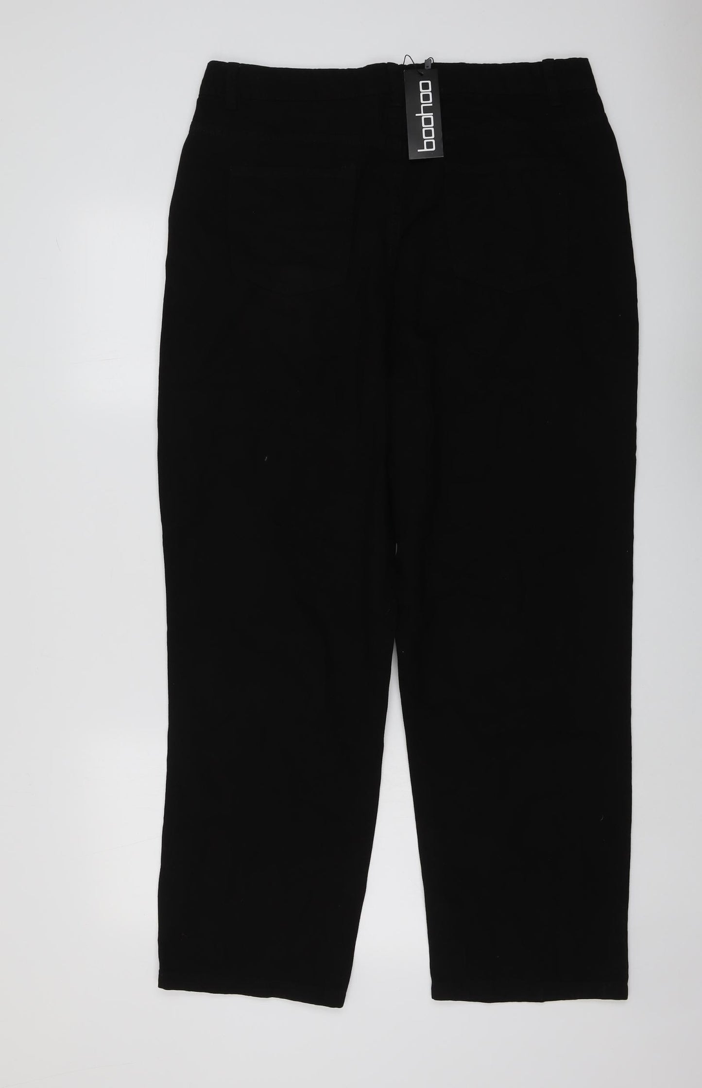 Boohoo Womens Black Cotton Straight Jeans Size 16 L27 in Regular Button