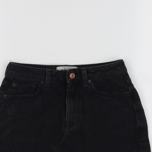 New Look Womens Black Cotton Mini Skirt Size 6 Button