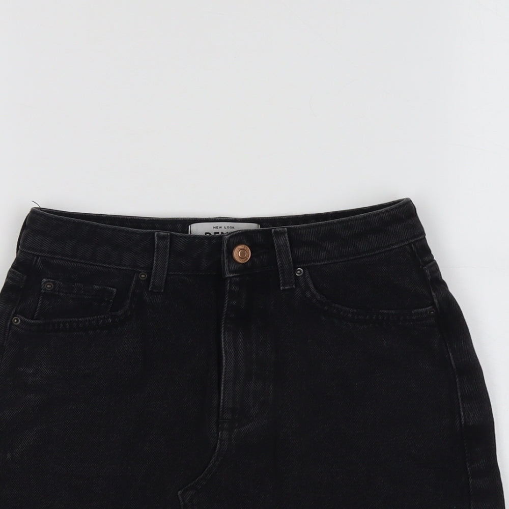 New Look Womens Black Cotton Mini Skirt Size 6 Button
