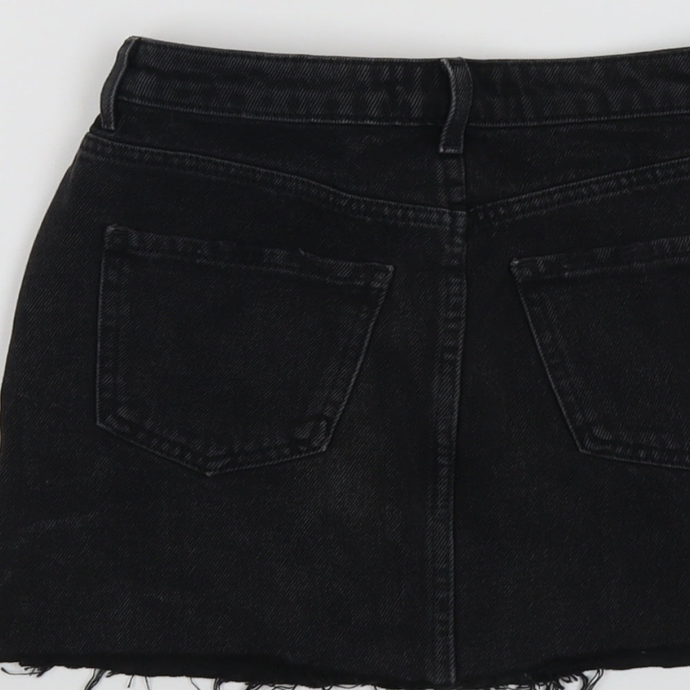 New Look Womens Black Cotton Mini Skirt Size 6 Button
