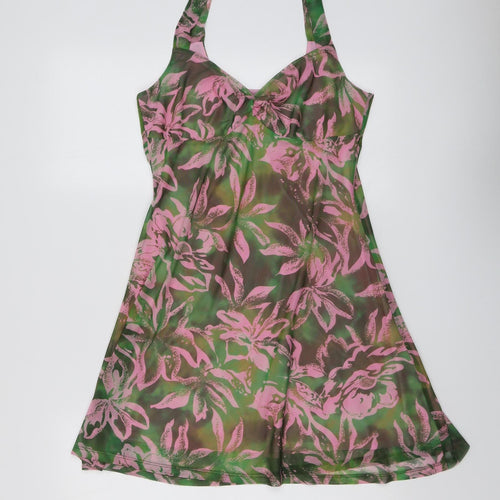 Topshop Womens Green Floral Polyester Tank Dress Size 16 Sweetheart Pullover