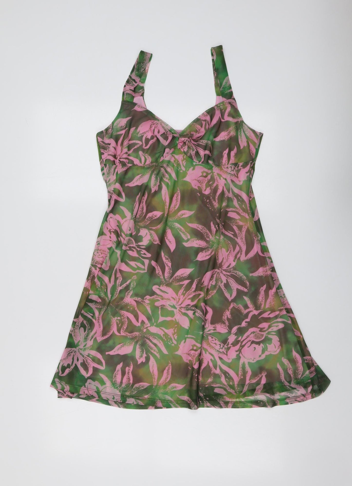 Topshop Womens Green Floral Polyester Tank Dress Size 16 Sweetheart Pullover