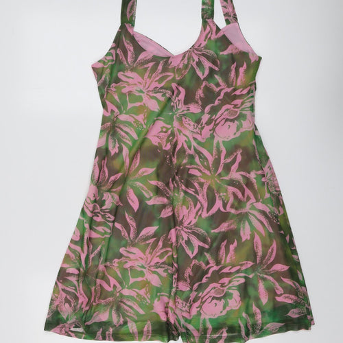 Topshop Womens Green Floral Polyester Tank Dress Size 16 Sweetheart Pullover