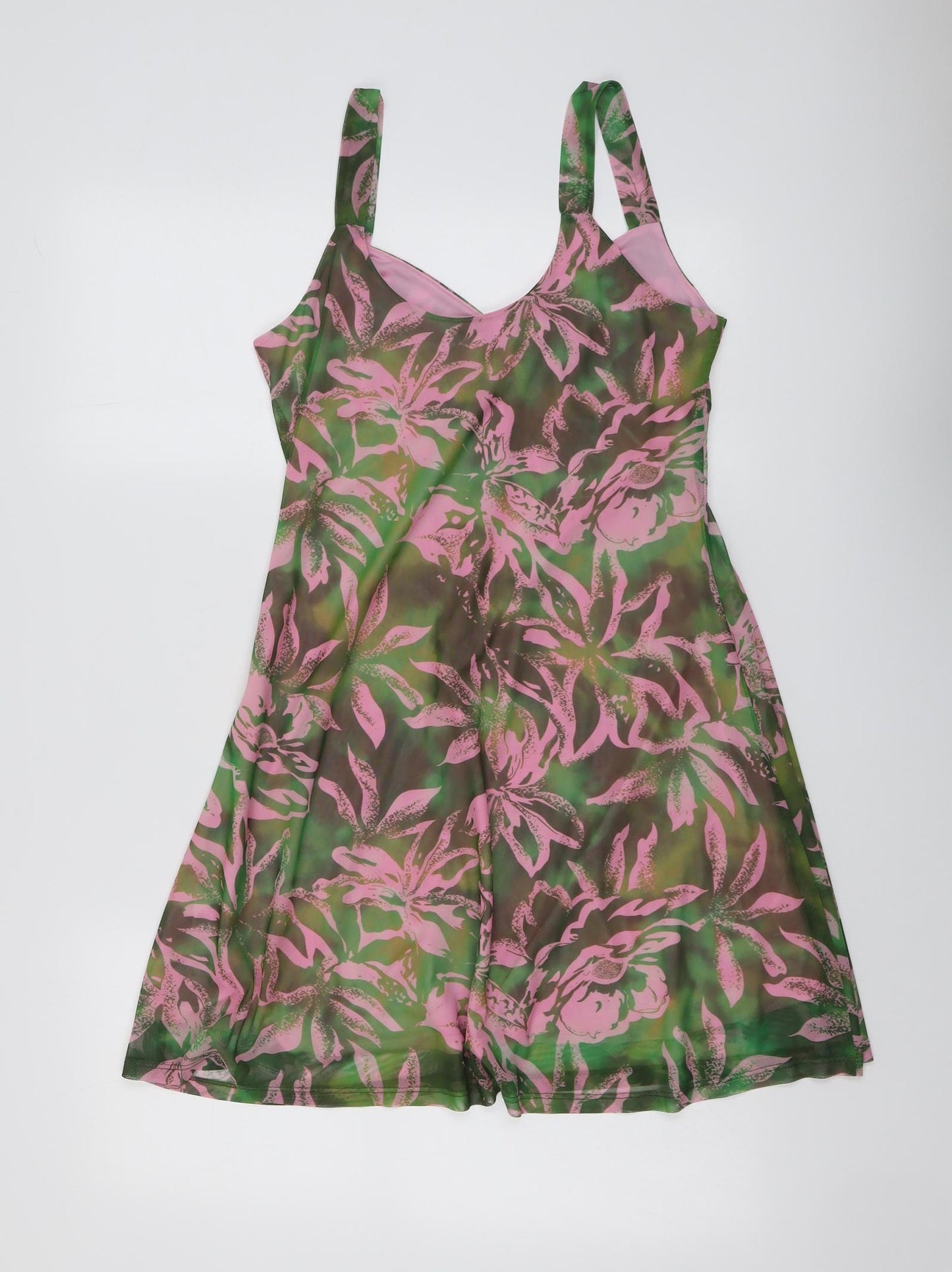 Topshop Womens Green Floral Polyester Tank Dress Size 16 Sweetheart Pullover