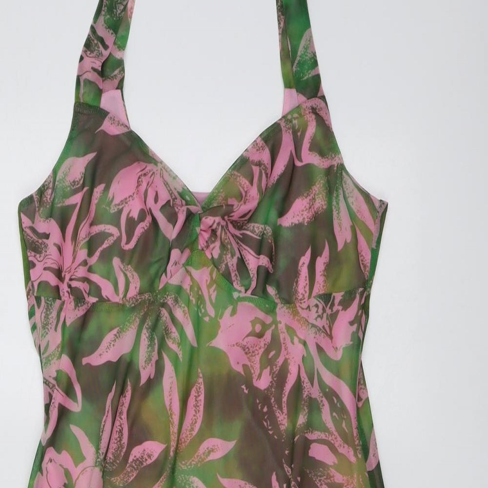 Topshop Womens Green Floral Polyester Tank Dress Size 16 Sweetheart Pullover
