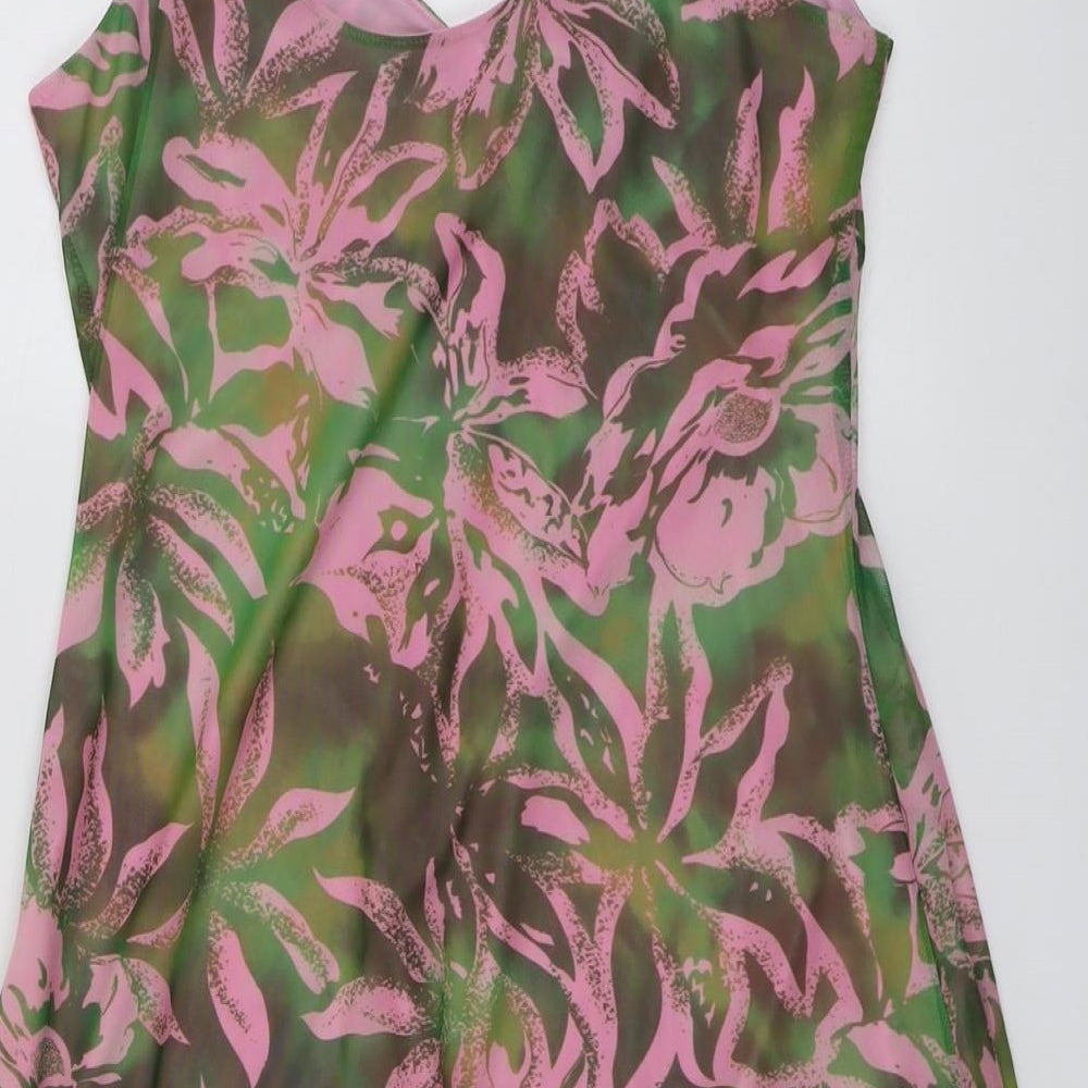Topshop Womens Green Floral Polyester Tank Dress Size 16 Sweetheart Pullover