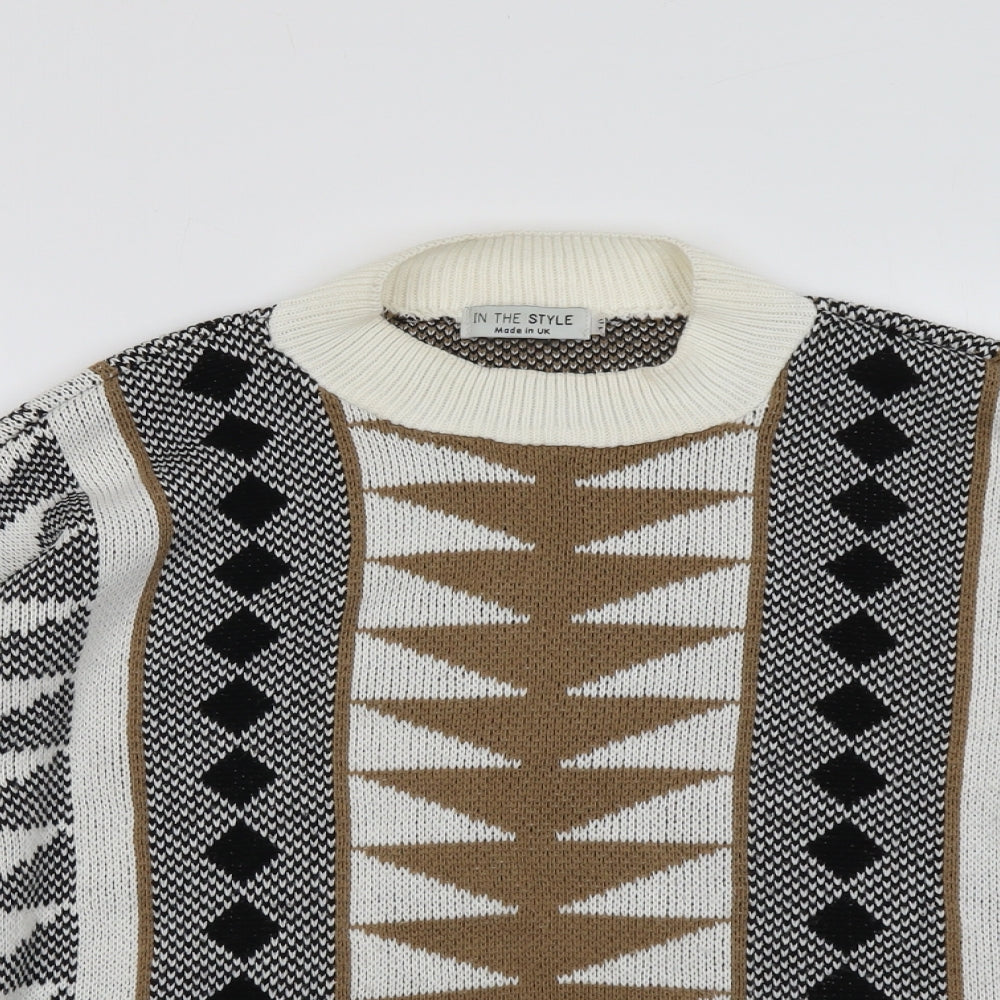 In the Style Womens Multicoloured Round Neck Geometric Acrylic Pullover Jumper Size 10